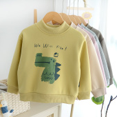 儿童加绒卫衣 保暖半高领加厚上衣 男童女童秋冬奥粒绒恐龙打底衫