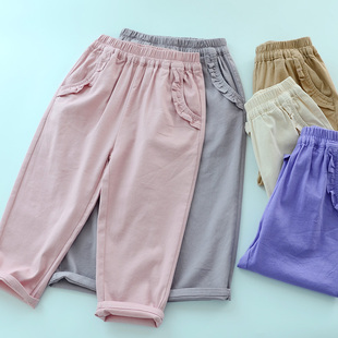 男童女童棉质弹力舒适休闲裤 子 透气柔软长裤 儿童休闲薄裤 夏季