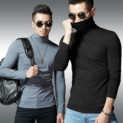 秋冬修身高领打底衫男士长袖t