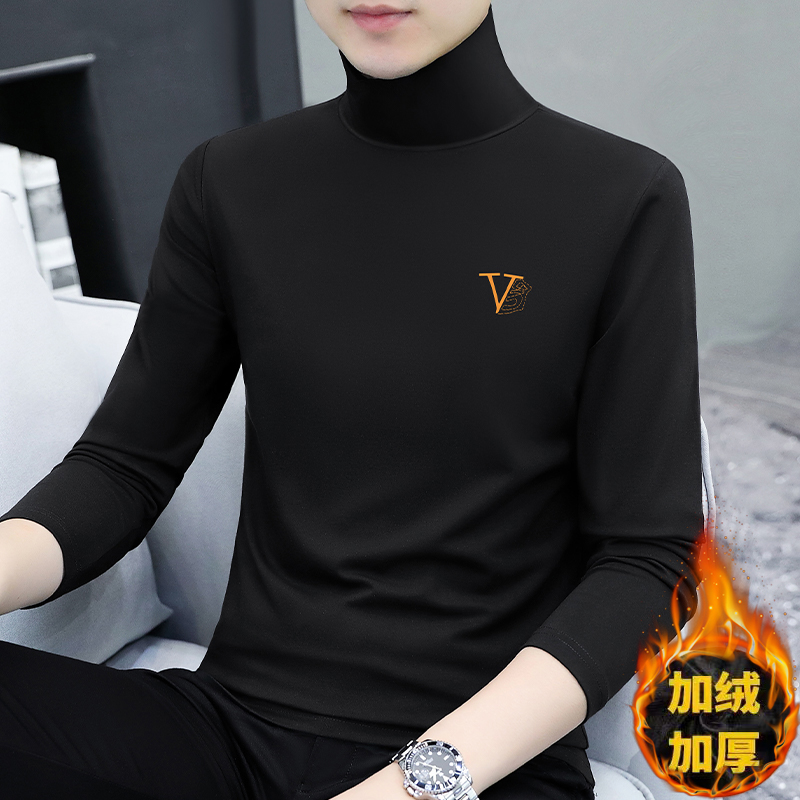 加绒加厚高领打底衫男内搭保暖