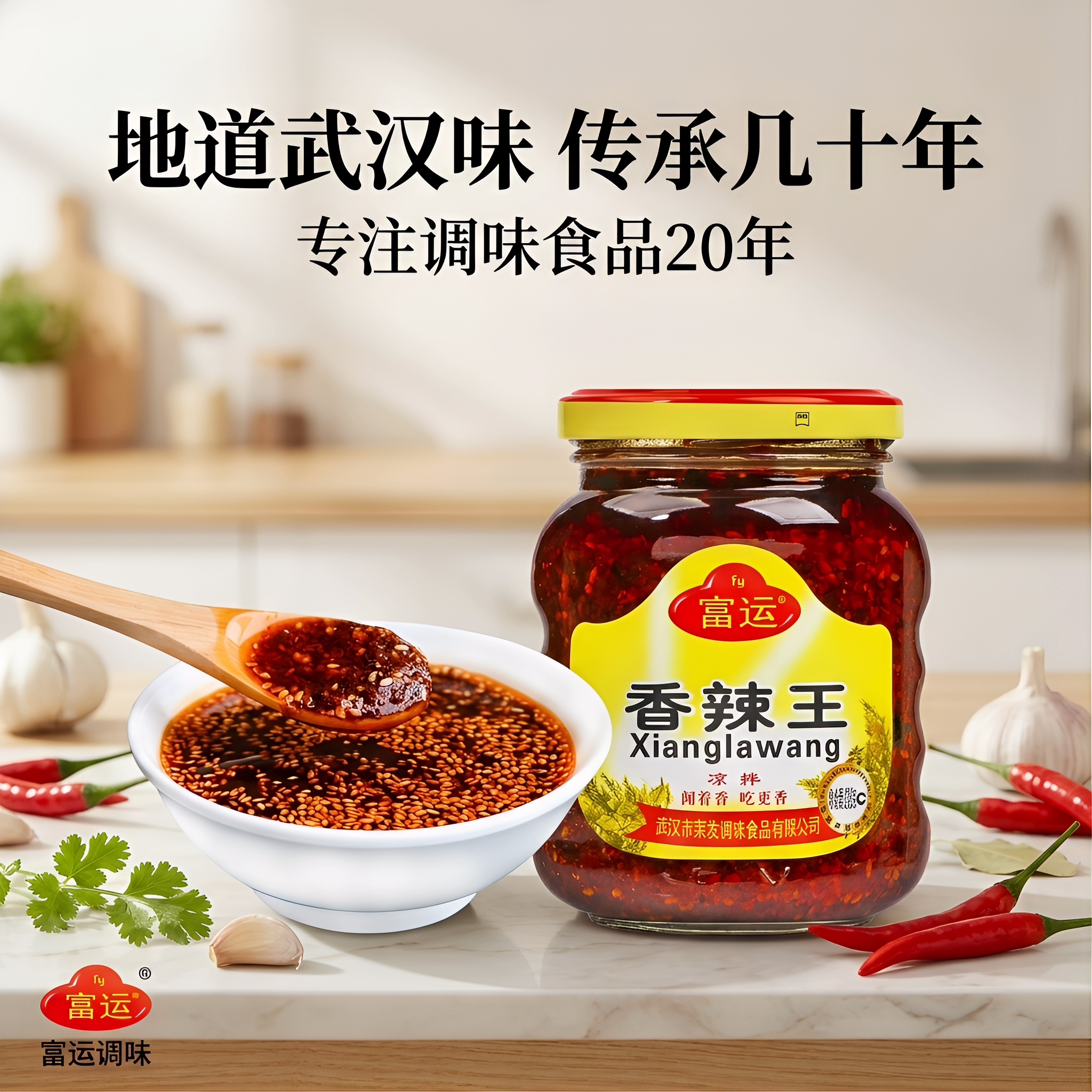 【3瓶送1瓶】富运香辣王辣辣椒酱油香辣酱拌面酱辣椒酱238g