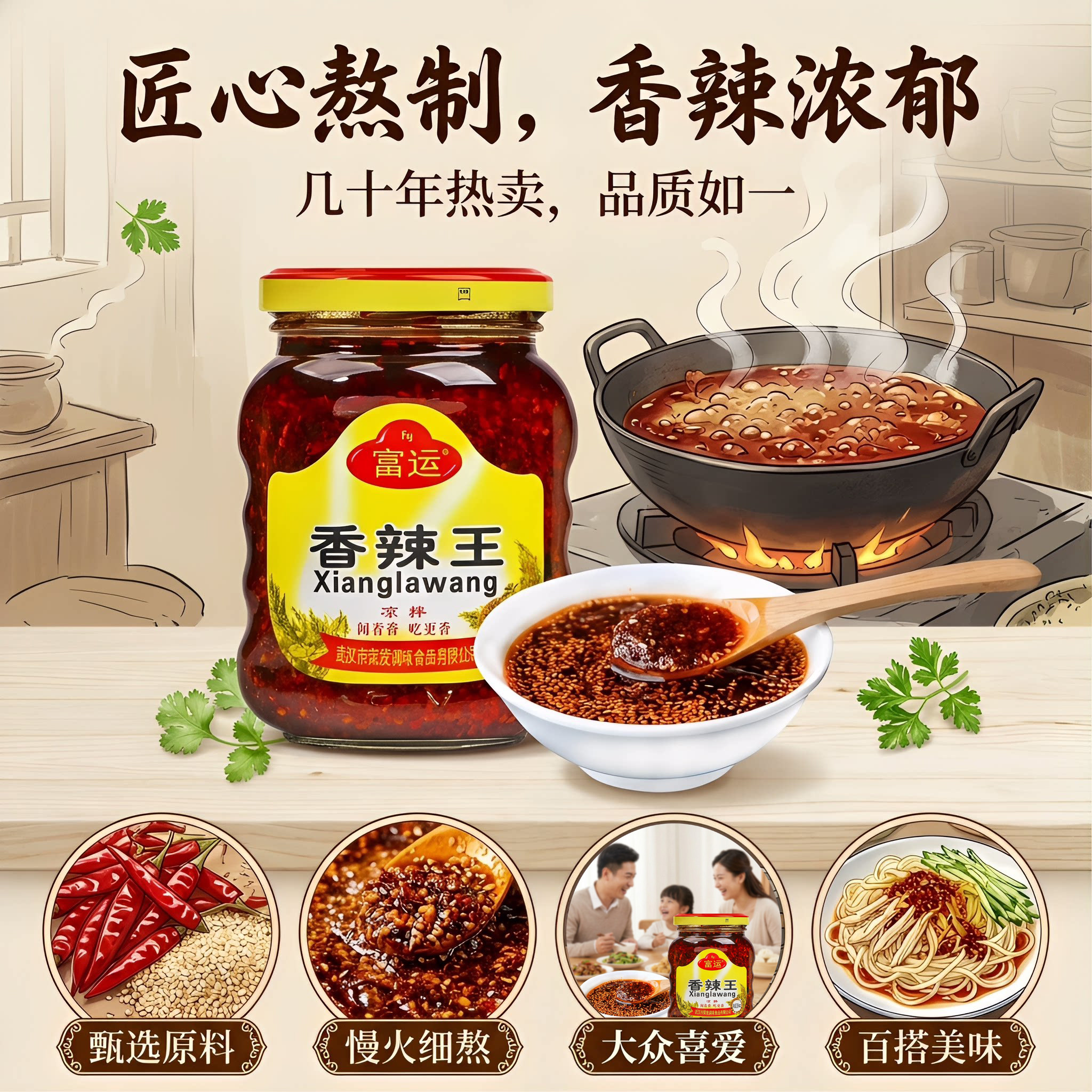 富运香辣王238gX2瓶辣椒酱凉拌香辣酱拌面酱油辣子拌饭拌菜酱