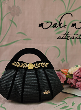 复古手提小包高级感洋气贝壳包中古古着女包包山茶花古典斜挎包