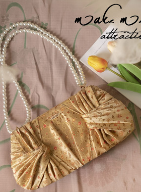 复古女包新中式国风旗袍包法式单肩斜挎珍珠链条包汉服文艺腋下包