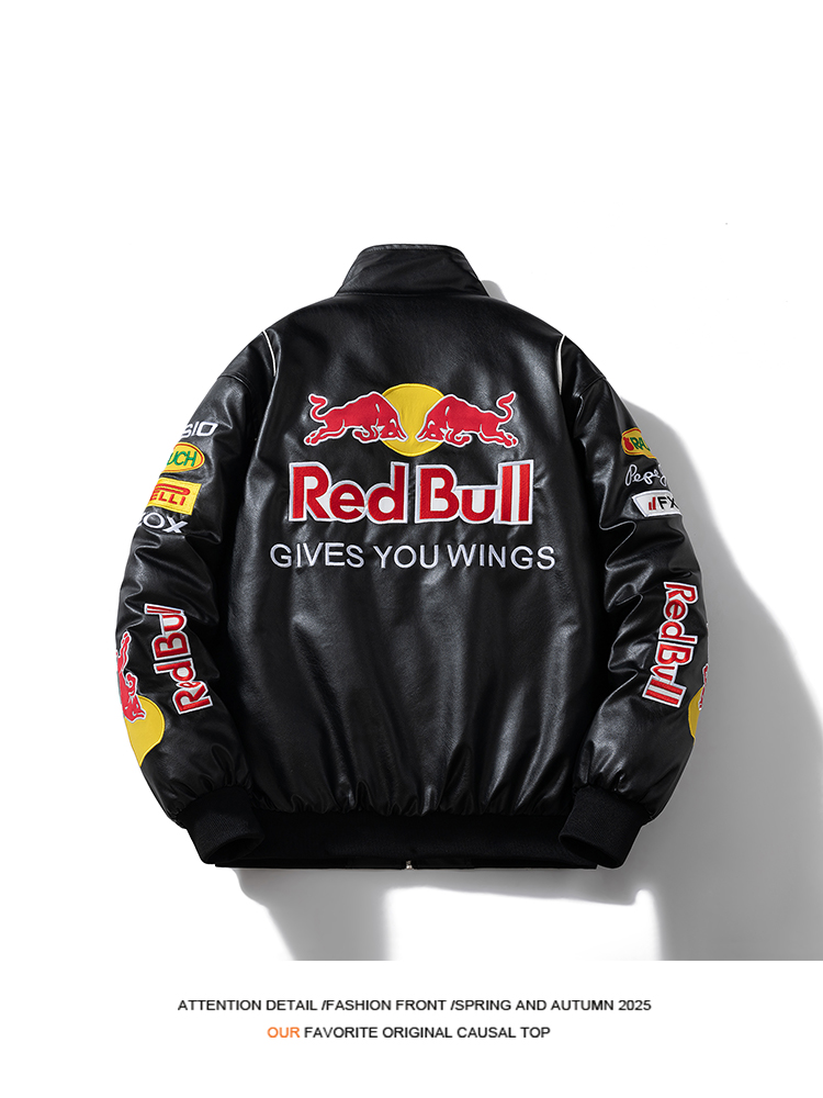 thumbnail for Winter American Vintage PU Racing Uniform Motorcycle Cotton Clothing Motorcycle Cycling Uniform Embroidered Bomber Jacket Men's Jacket