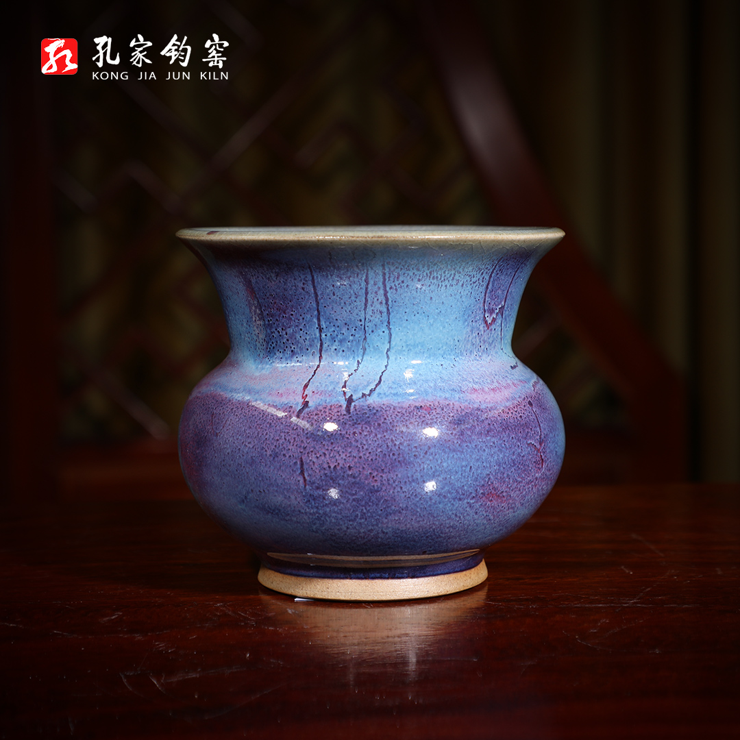 孔家钧窑工艺品摆件家居花盆当代钧瓷官窑