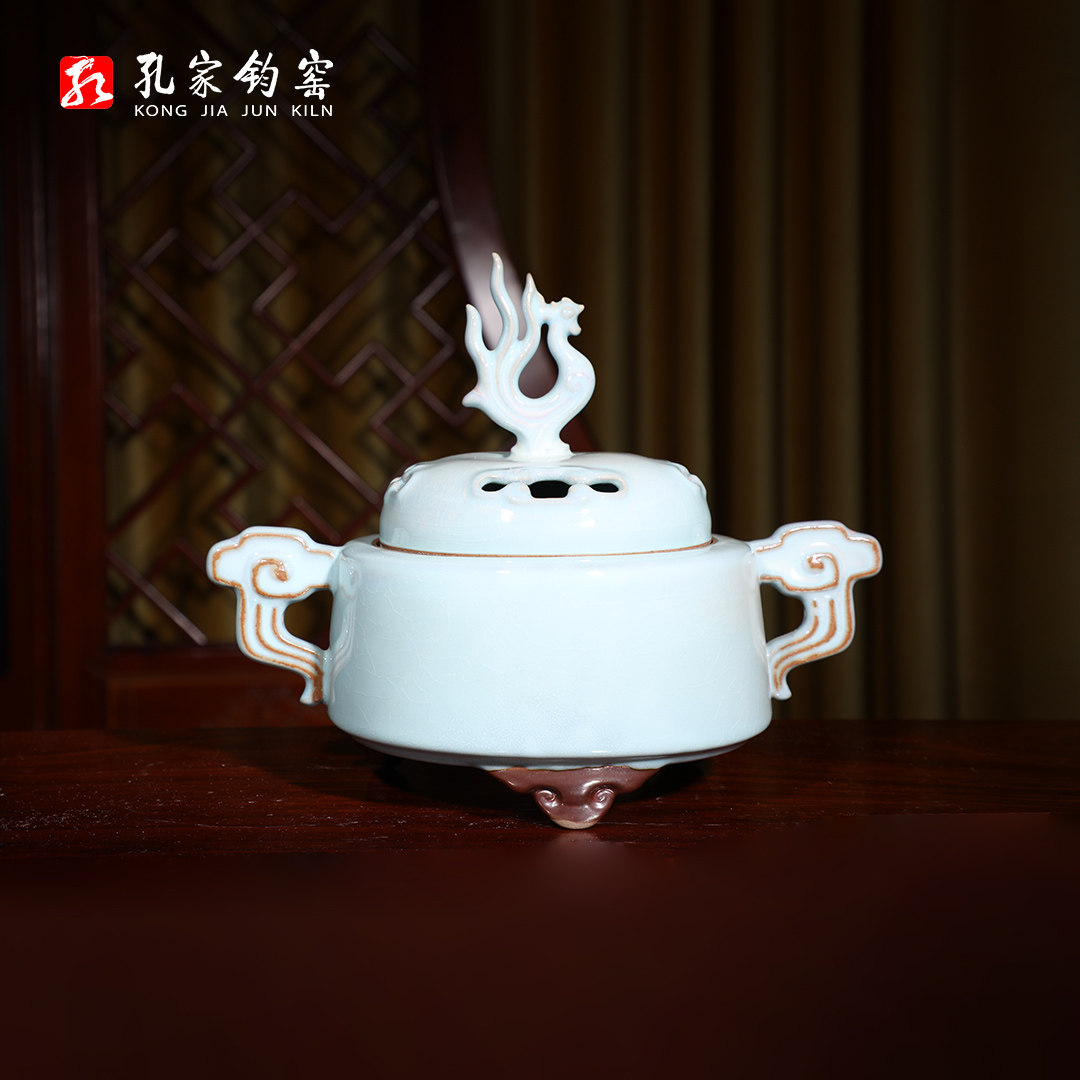 孔家钧窑【吉祥如意】珍品级钧瓷手工艺品陶瓷室内香炉摆件饰品