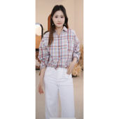 衬衫 格子短款 发显瘦休闲复古衬衣薄外套宽松长袖 255 书婷专享