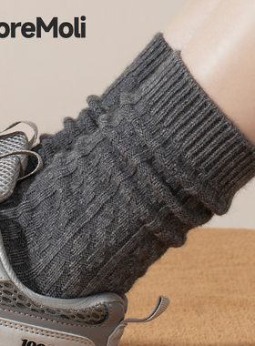 羊毛袜子女秋冬季加厚保暖袜灰色中筒袜冬天女士miu系长筒堆堆袜