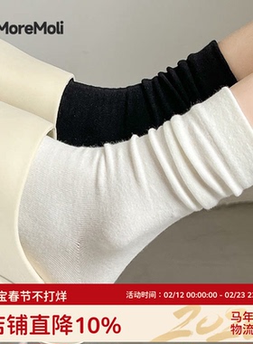 白色堆堆袜子女款秋冬季中筒纯棉黑色女士无骨2025新款爆款月子袜