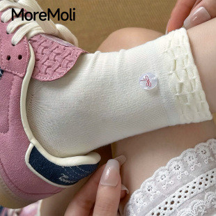 中筒袜ins潮蝴蝶结袜子蕾丝花边袜子lolita袜 木耳边袜子女夏薄款