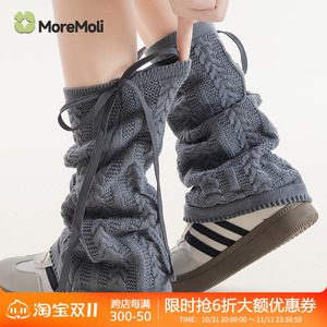 灰色袜套女纯棉y2k蝴蝶结秋冬款针织堆堆袜ins潮春秋美拉德长腿袜