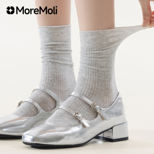 中筒袜春秋款 薄款 无骨月子袜 纯棉堆堆袜夏季 灰色袜子女配玛丽珍鞋