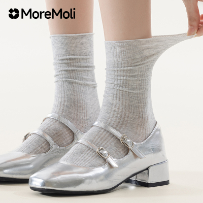 MoreMoli女纯棉灰色ins潮中筒袜