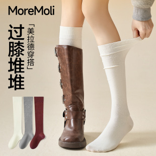 白色堆堆袜过膝小腿袜配靴子 爆款 美拉德袜子女秋季 长筒袜2025新款
