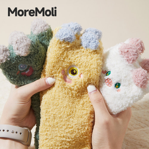 moremoli可爱中筒袜珊瑚绒保暖袜