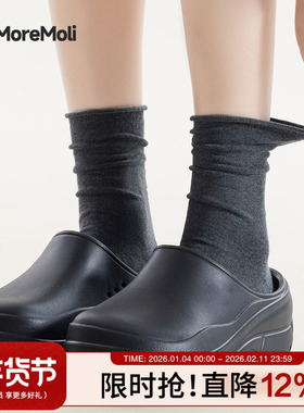 黑色袜子女春秋款纯棉无骨中筒袜月子袜秋冬季女款配厨师鞋堆堆袜