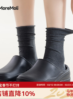 黑色袜子女春秋款纯棉无骨中筒袜月子袜秋冬季女款配厨师鞋堆堆袜