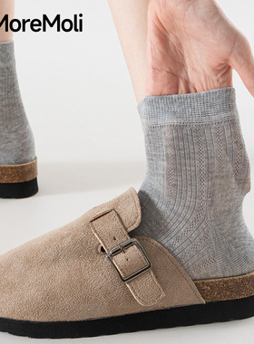 灰色袜子女短筒袜夏季薄款无骨纯棉防臭春天芭蕾风配小皮鞋中筒袜