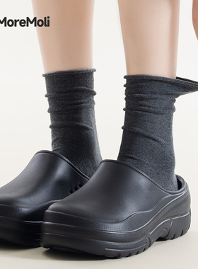 黑色袜子女春秋款纯棉无骨中筒袜月子袜秋冬季女款配厨师鞋堆堆袜