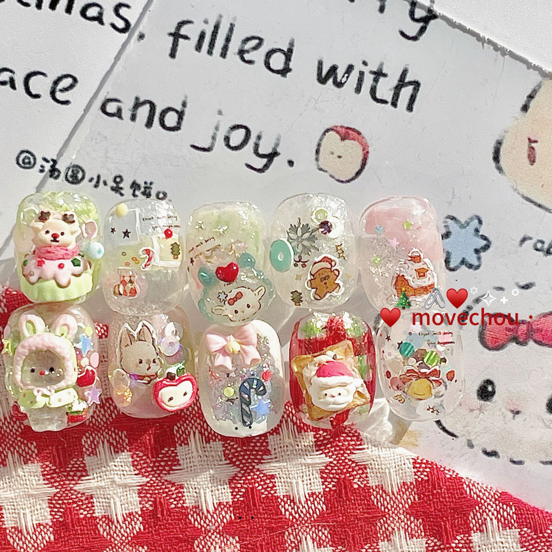 韩风ins 短甲圣诞素材亮片贴纸转印纸可爱滴胶模具童趣美甲素材包