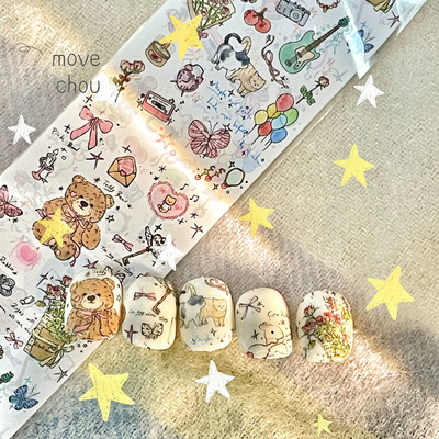 韩风ins手绘涂鸦风美甲转印纸kitty艺术元素可爱实用kitty插画