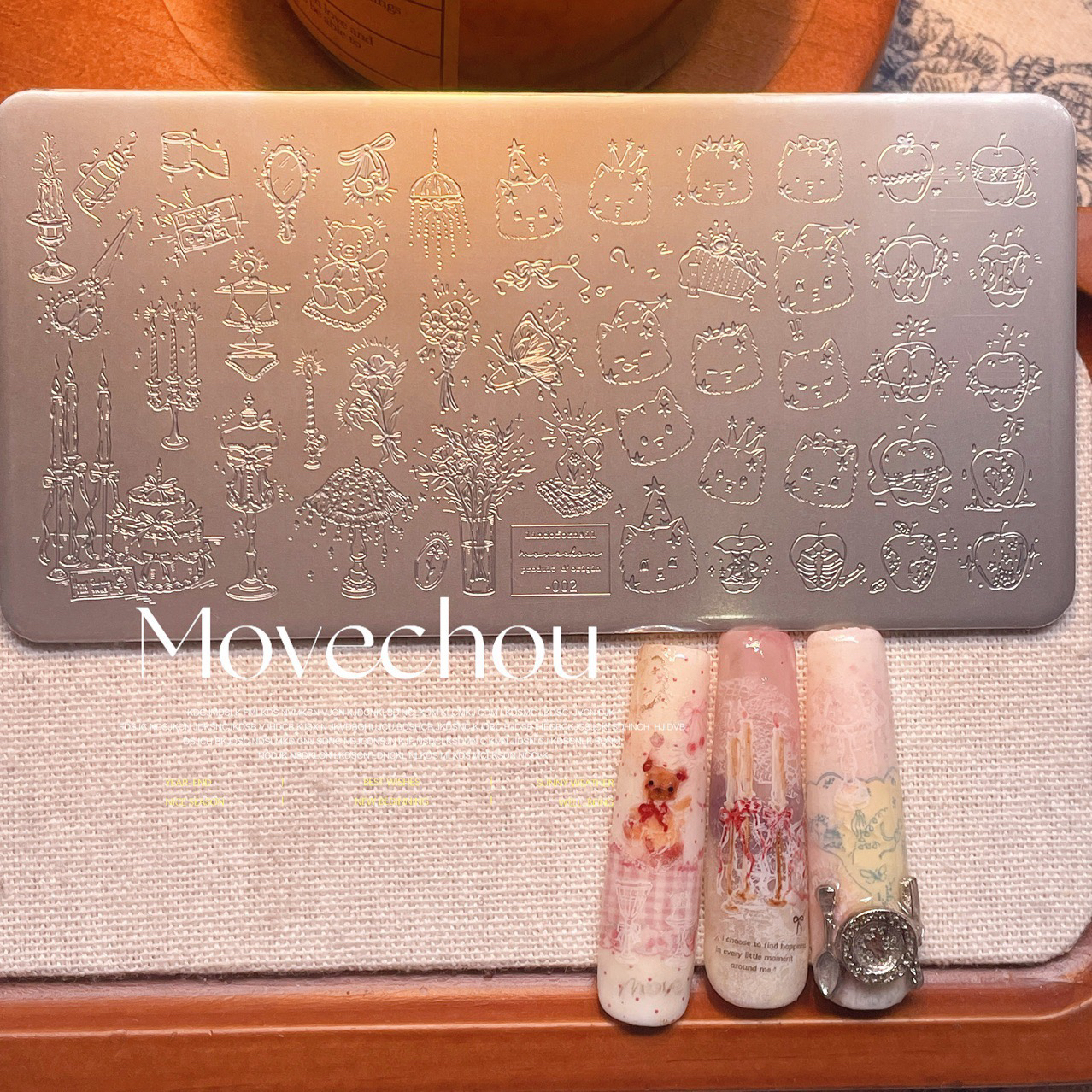 韩风ins复古可爱童话小熊印花钢板美甲DIY彩绘模板转印工具