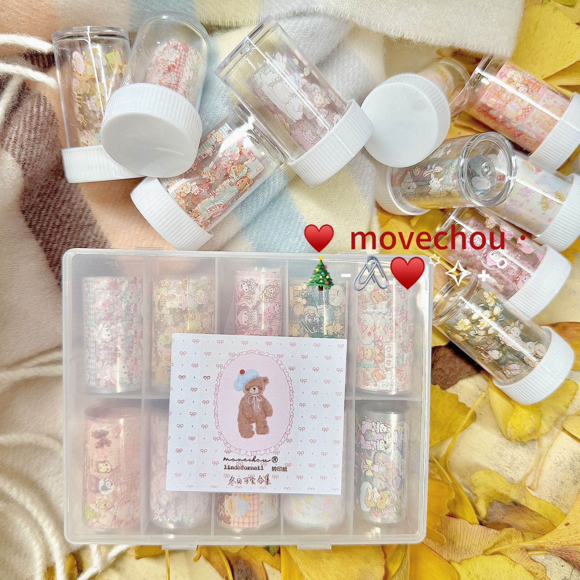 韩风ins手绘冬日毛茸茸风美甲转印纸可爱小熊兔子艺术元素可百搭