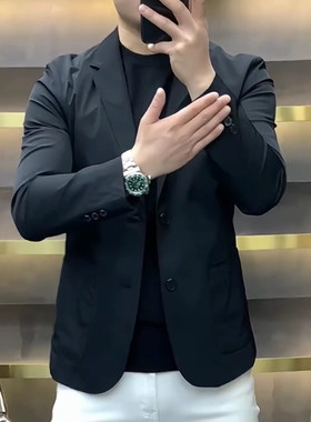 春季新款男士高级感西服时尚气质简约舒适百搭帅气轻薄西装外套男