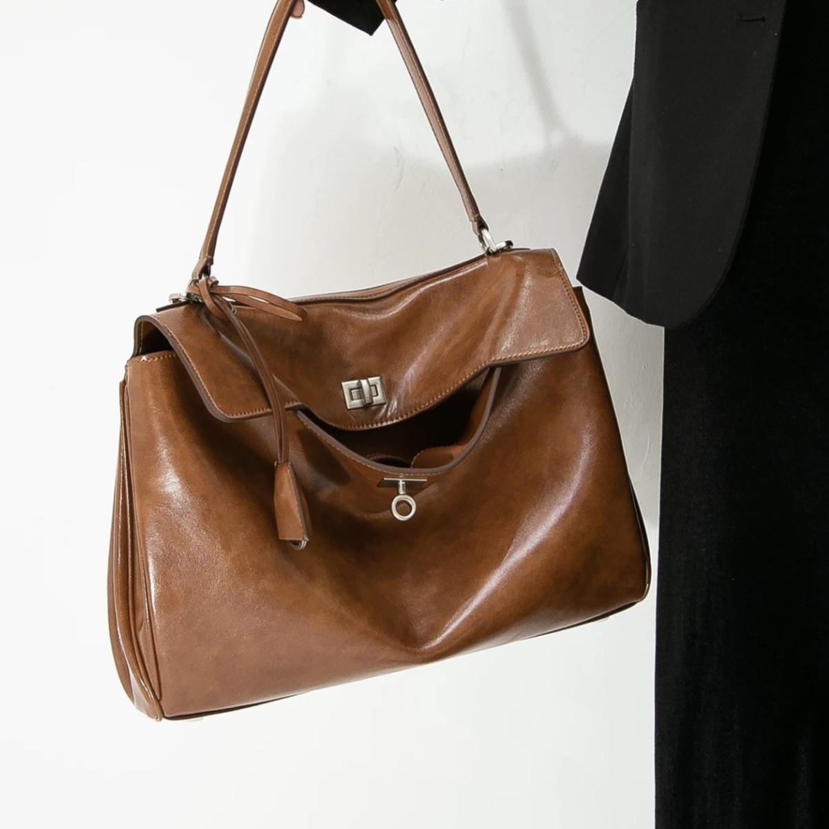 2025新款复古油腊头层牛皮Rodeo锁扣托特包大容量单肩斜挎手提包