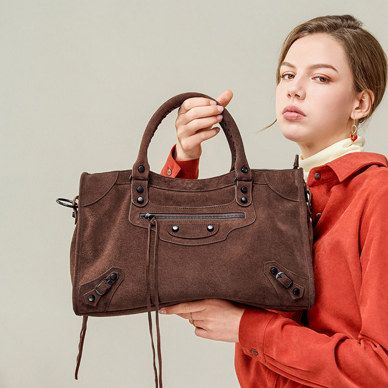 女包大容量美式复古托特机车包拉链真皮高级感上班族通勤手提包