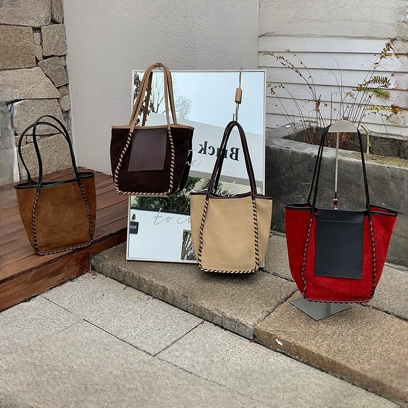 2025秋冬新款磨砂牛皮托特包高级感真皮单肩通勤包水桶包电脑包潮