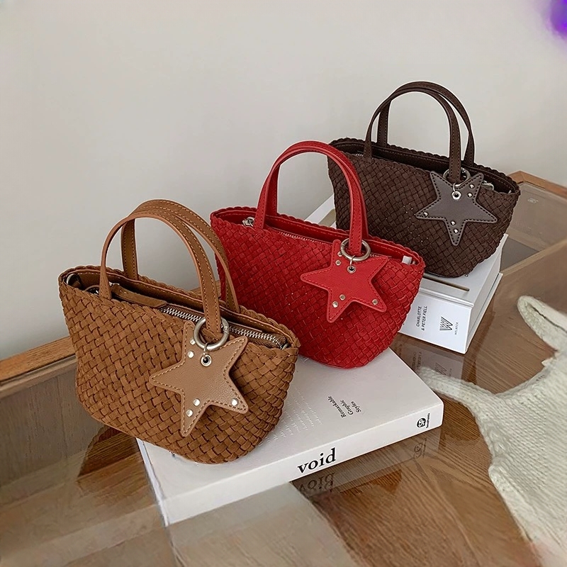 时髦小众星星款手工编织包大容量hobo腋下包通勤手提单肩包水桶包