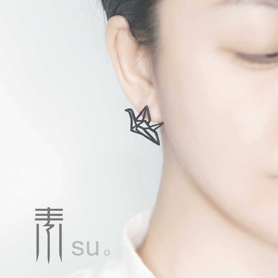 解构千纸鹤简笔画线条极简主义黑耳钉