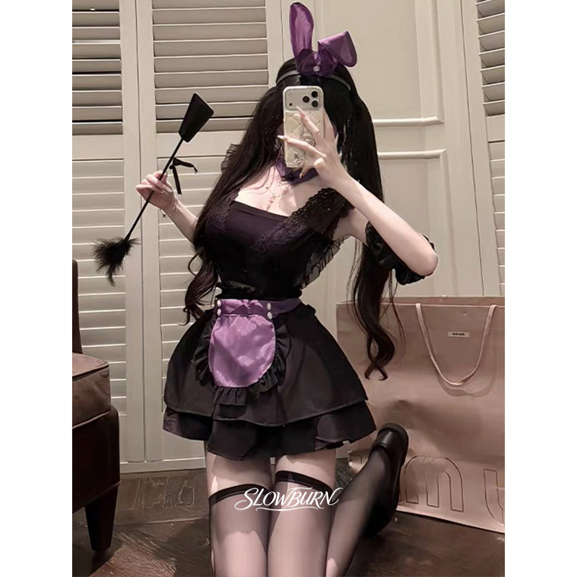 SLOWBURN 纯欲可爱女仆制服cosplay洛丽塔战袍蕾丝女佣小胸围裙