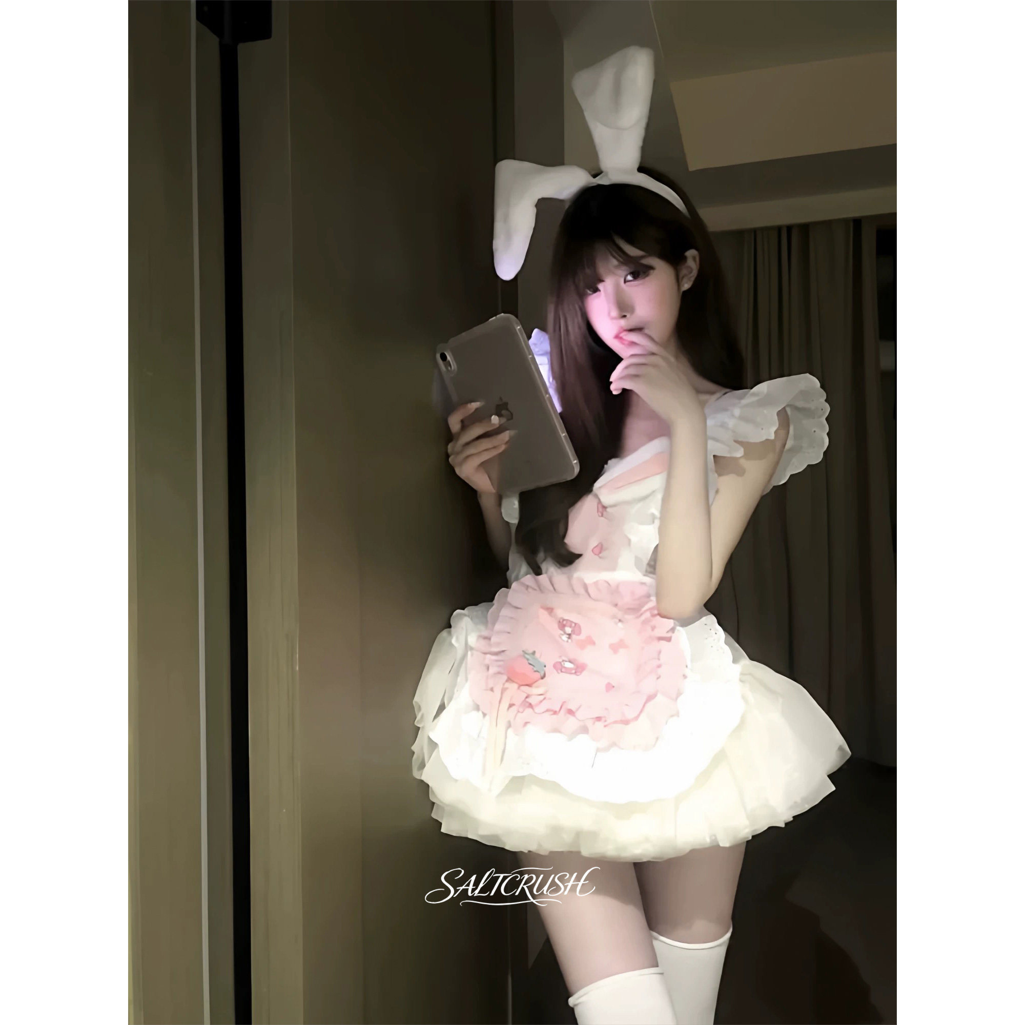 SLOWBURN 甜美可爱兔女郎女仆套装蕾丝花边吊带高腰蓬蓬裙半身裙