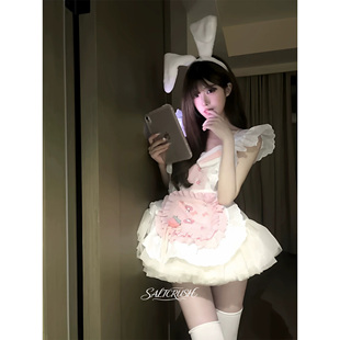 SLOWBURN 甜美可爱兔女郎女仆套装蕾丝花边吊带高腰蓬蓬裙半身裙