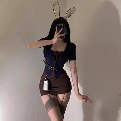 SALTCRUSH 性感秘书套装辣妹夜店纯欲诱惑超短裙抹胸包臀裙兔女郎