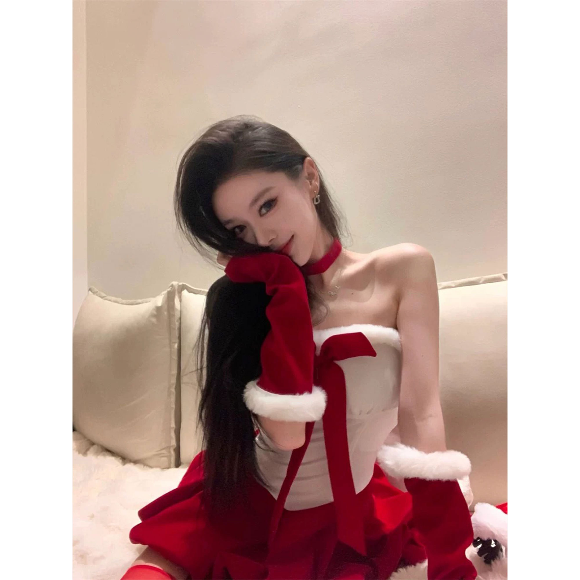 SALTCRUSH 纯欲可爱圣诞抹胸连衣裙红色兔女郎cosplay圣诞制服女