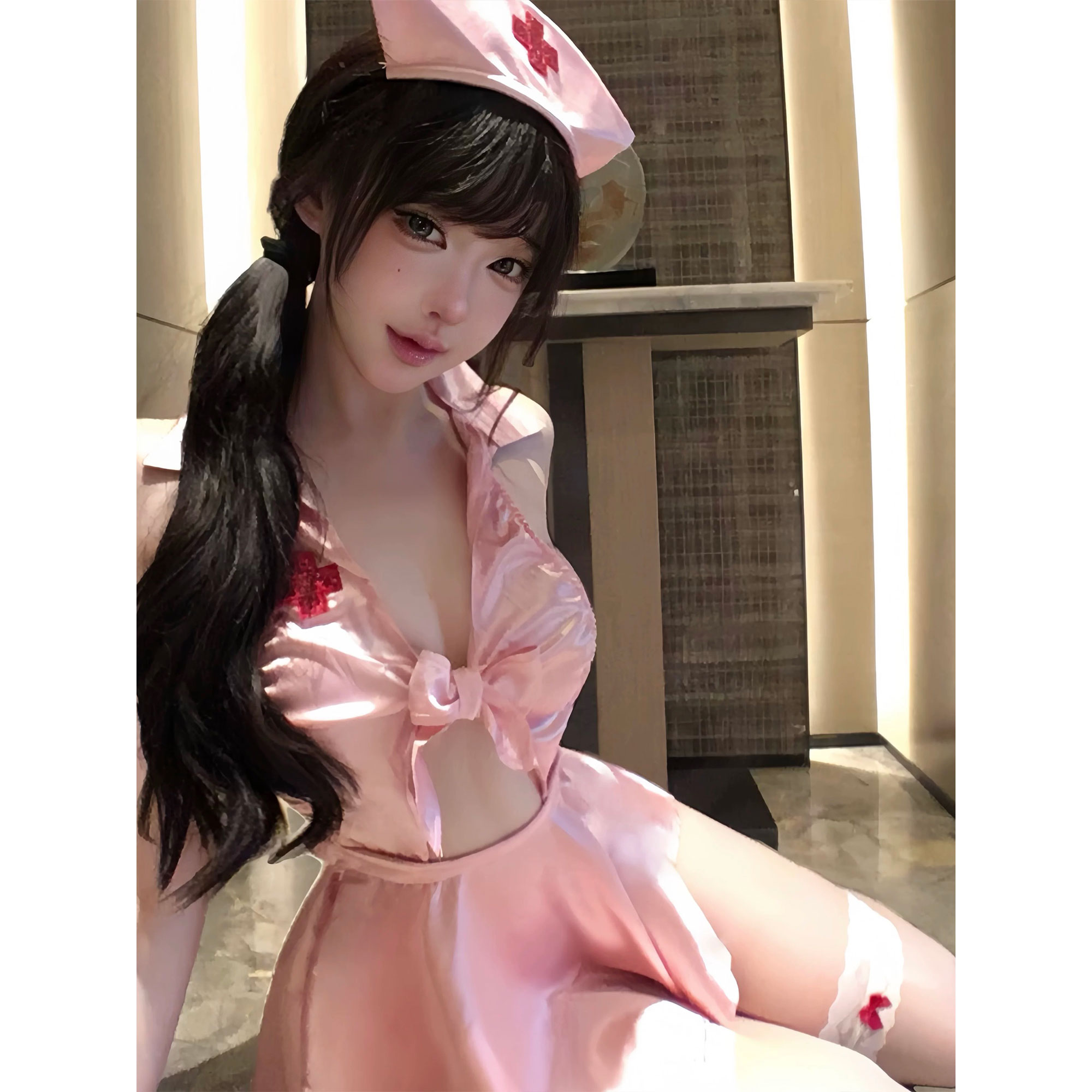 SALTCRUSH 性感小护士制服套装挂脖深V纯欲辣妹氛围感约会战袍女