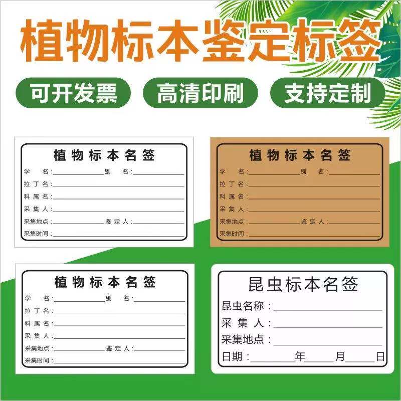 植物标本鉴定标签昆虫标本名签植物标本采集签标签不干胶贴纸E