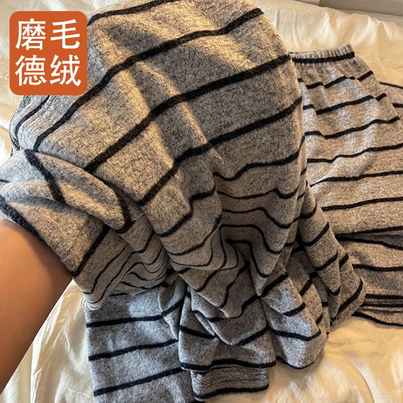 秋冬季德绒保暖女士长袖睡衣套装