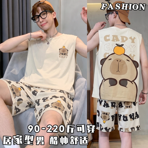 夏季薄款卡通男士睡衣套装