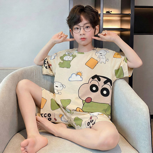 夏季薄款男童可爱卡通睡衣套装