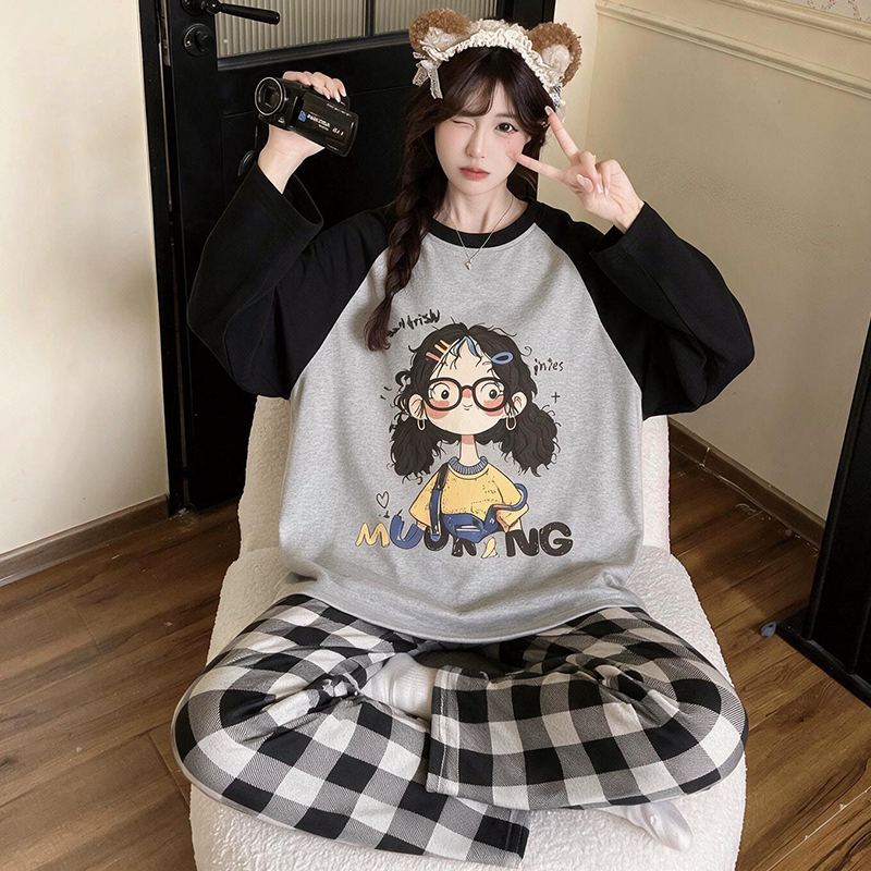 春秋季可外穿韩版长袖家居服套装