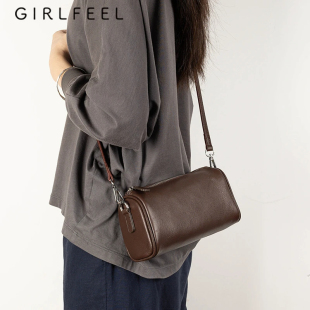 歌菲妮包包女爆款 复古头层牛皮百搭单肩斜挎包手提枕头包 2026新款