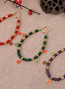中国风五路财神合金吊坠挂件手工串珠新年短款手机挂件挂链小