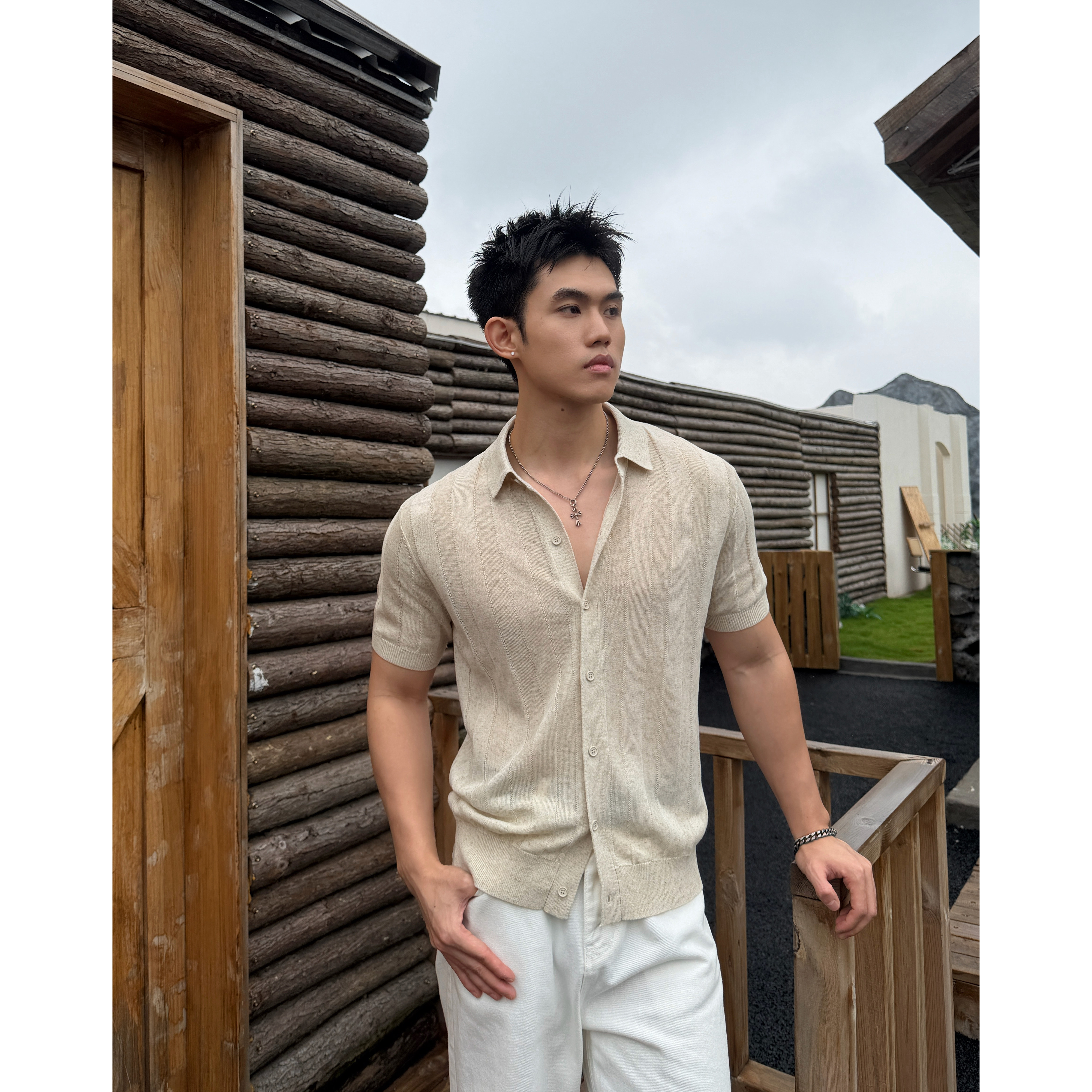 朴元庆『莱赛尔 亚麻』肌理纹设计感老钱风POLO针织衫时尚男短袖