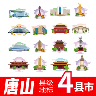 唐山迁安县滦州市滦南县遵化市地标建筑线稿插画剪影图案矢量素材