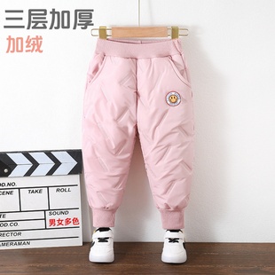 中小童男孩长裤 外穿防风保暖裤 子 三层加绒加厚女宝宝冬季 儿童棉裤